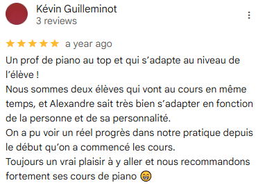 Témoigagnage de Kévin, un élève d'Alexandre qui prend des cours depuis un an et qui le recommande fortement