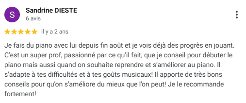 Témoigagnage de Sandrine, un élève d'Alexandre qui a pris des cours de piano et qui a bien progressé